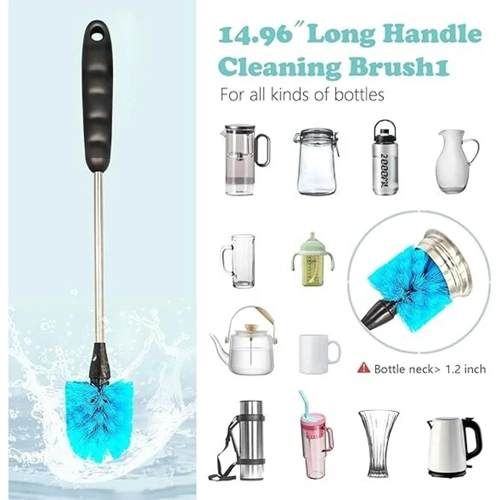 3-in-1 Water Bottle Cleaning Brush Set Stainless Steel Straw Cleaner Blue